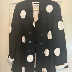 Chico's Black and Cream Polka Dot Pea Coat